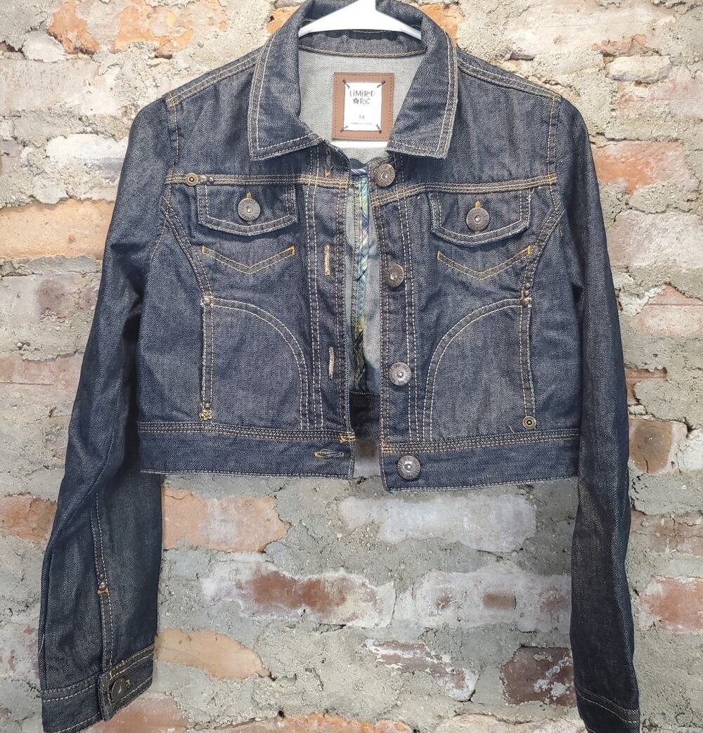 Limited Too Girls Denim Jacket Size 14 Dark Wash Cropped Blue Jean